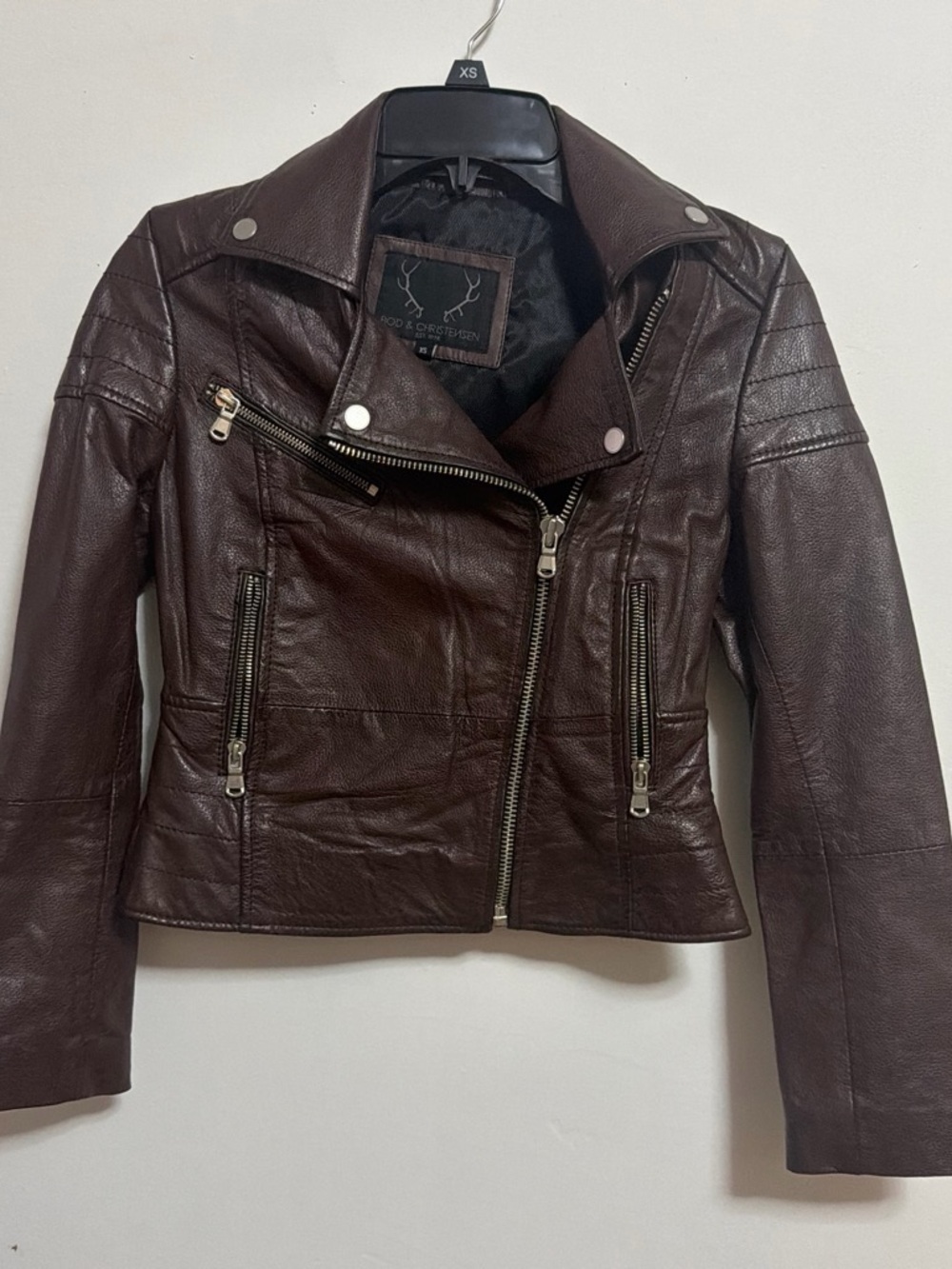 Dark Brown Leather Moto Jacket with Asymmetric Zip
